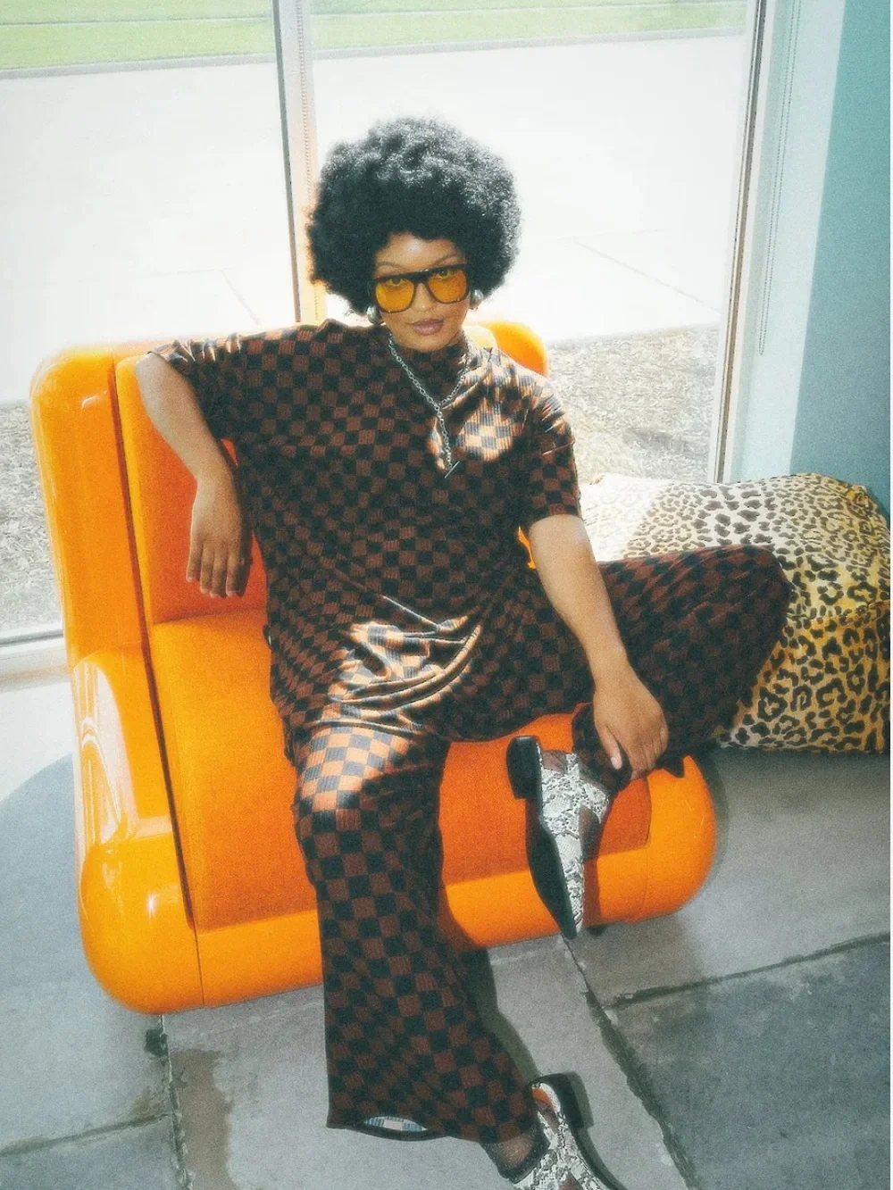 Checkerboard Lounge Set - Black & Brown Relaxed Top and Pants. Dressed in LaLa - Picture 3 of 3